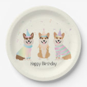Happy Birthday Pembroke Welsh Corgi Hunde Pappteller (Vorderseite)