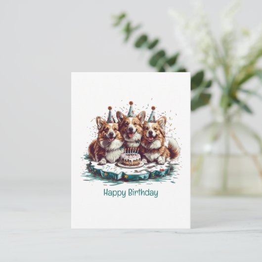 Happy Birthday Pembroke Welsh Corgi Hunde Postkarte (Stehend Vorderseite)