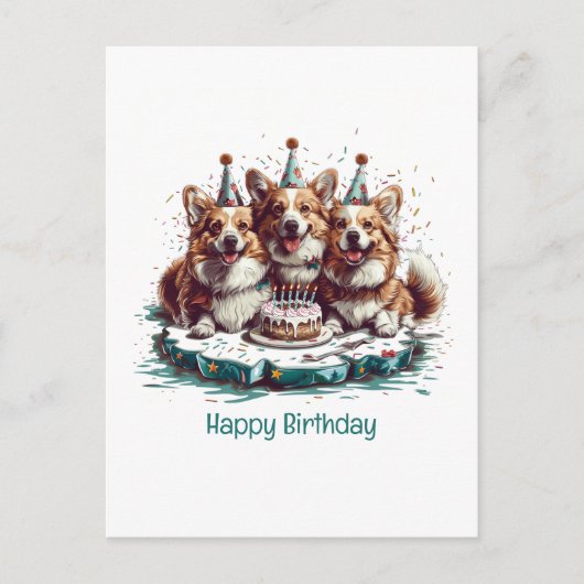 Happy Birthday Pembroke Welsh Corgi Hunde Postkarte (Vorderseite)