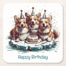 Happy Birthday Pembroke Welsh Corgi Hunde Rechteckiger Pappuntersetzer