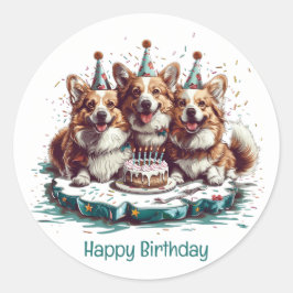 Happy Birthday Pembroke Welsh Corgi Hunde Runder Aufkleber