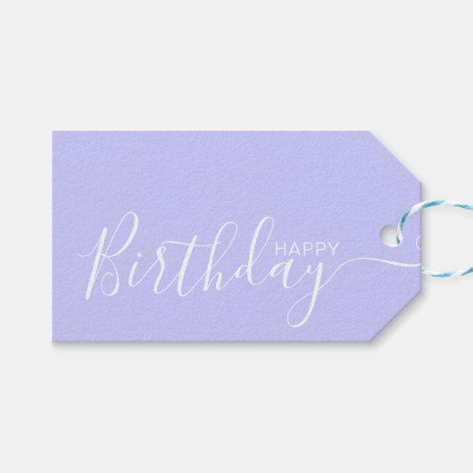 Happy Birthday Periwinkle White Modern Geschenkanhänger (Vorderseite (Horizontal))