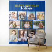 Happy Birthday Personalisiert 11 Foto Collage Blue Wandteppich (Beispiel)
