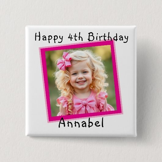 Happy Birthday Personalisiert Foto Button (Vorderseite)