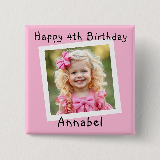 Happy Birthday Personalisiert Foto Button (Vorderseite)