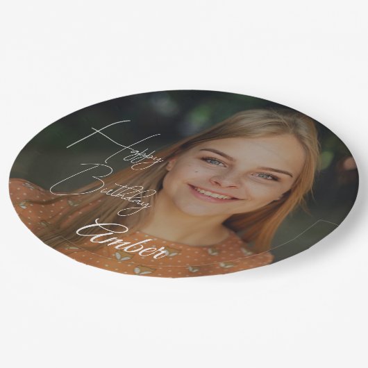 Happy Birthday Personalisiert Foto Paper Plate Pappteller (Schrägansicht)
