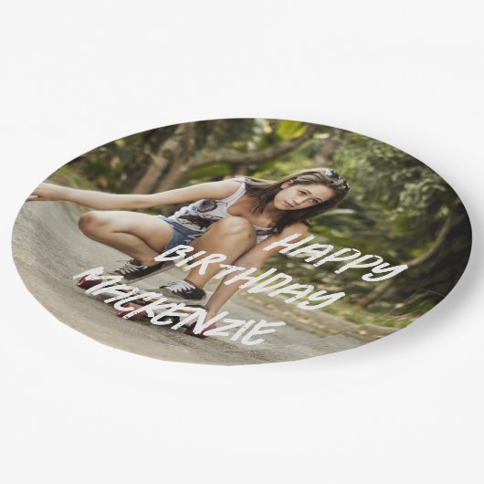 Happy Birthday Personalisiert Foto Paper Plate Pappteller (Schrägansicht)
