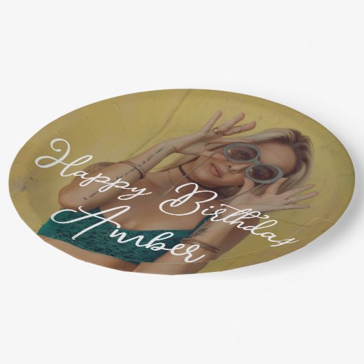 Happy Birthday Personalisiert Foto Paper Plate Pappteller (Schrägansicht)