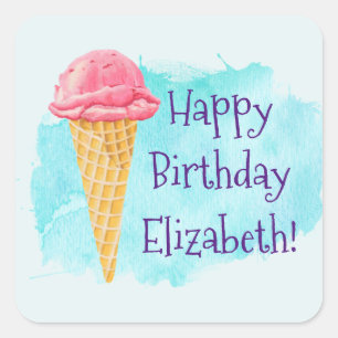 Happy Birthday Personalisiert Ice Cone Quadratischer Aufkleber