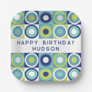 Happy Birthday Personalisiert Modern Geometric Pappteller