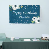 Happy Birthday Personalisiert Name Floral Blue Banner (Messeveranstaltung)