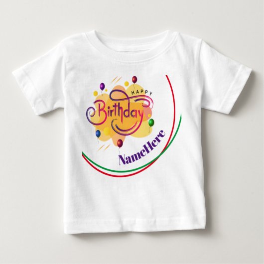 Happy Birthday Personalisiert Name Modern Gift for Baby T-shirt (Vorderseite)