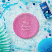Happy Birthday Personalisiert Pink White Stars Pla Pappteller (Party)