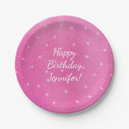 Happy Birthday Personalisiert Pink White Stars Pla Pappteller