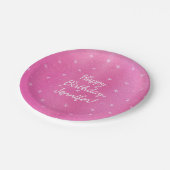 Happy Birthday Personalisiert Pink White Stars Pla Pappteller (Schrägansicht)