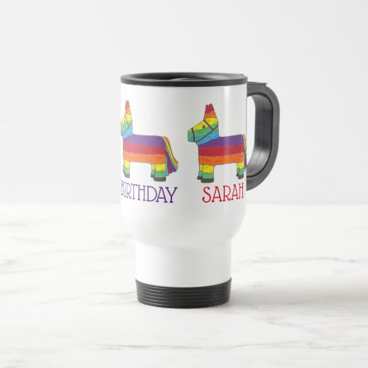 Happy Birthday Personalisiert Rainbow Donkey Piñat Reisebecher (VorderseiteRechts)