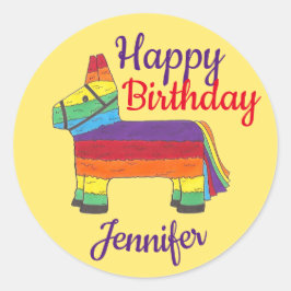 Happy Birthday Personalisiert Rainbow Donkey Pinat Runder Aufkleber