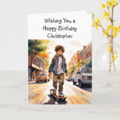 Happy Birthday Personalisiert | Skateboarder Karte (Gelbe Blume)