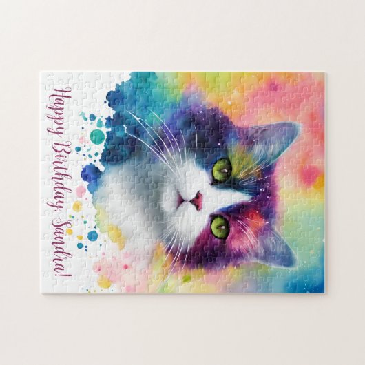 Happy Birthday Personalisiert Whimsical Cat Puzzle (Horizontal)