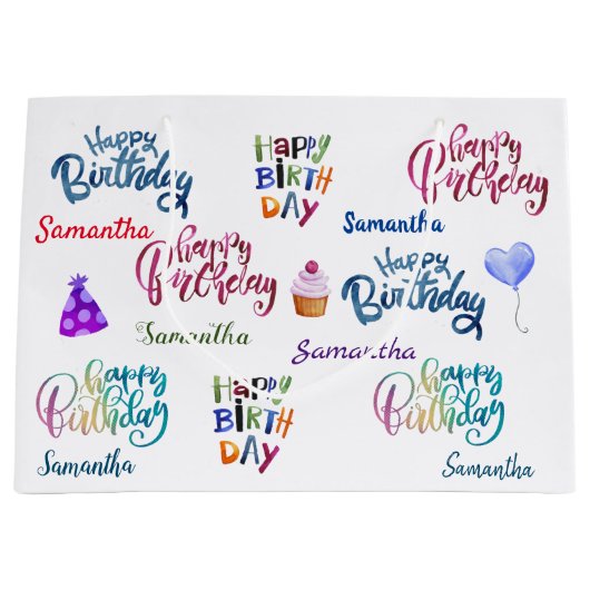 Happy Birthday Personalisierter Name des benutzerd Große Geschenktüte (Vorderseite)