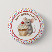 Happy Birthday Personalized Mouse & Cupcake Photo Button (Vorderseite)