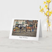 Happy Birthday - Pferd und Buggy Amsterdam Taxi Karte (Gelbe Blume)