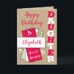 Happy Birthday phantastisch Daughter rot rustikal Karte<br><div class="desc">Herzlichen Glückwunsch zum Geburtstag phantastische Tochter. Fügen Sie ihren Namen und eine Nachricht hinzu. In Rot und Weiß entworfen,  mit einem *Kraft-Hintergrund. *Real Kraft Karte wird nicht verwendet</div>