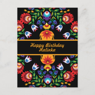 Happy Birthday Phantastische polnische Folk Wycina Postkarte