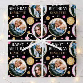 Happy Birthday Photo Collage Any Age 21st Pink Geschenkpapier
