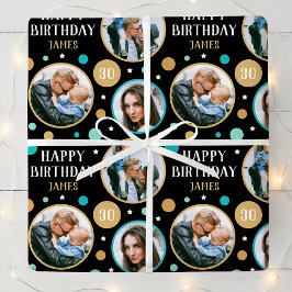 Happy Birthday Photo Collage Any Age 30th Teal Geschenkpapier
