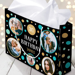 Happy Birthday Photo Collage Any Age 30th Teal Große Geschenktüte