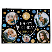 Happy Birthday Photo Collage Any Age 35th Blue Große Geschenktüte (Rückseite)