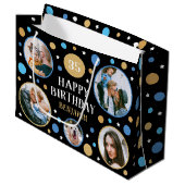 Happy Birthday Photo Collage Any Age 35th Blue Große Geschenktüte (Vorderseite Schrägansicht)