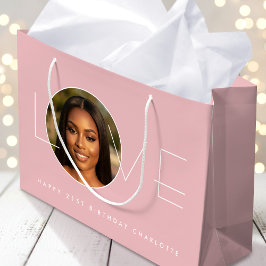 Happy Birthday Photo Love Typography Blush Pink Große Geschenktüte