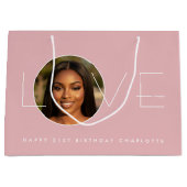 Happy Birthday Photo Love Typography Blush Pink Große Geschenktüte (Vorderseite)