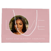 Happy Birthday Photo Love Typography Blush Pink Große Geschenktüte (Rückseite)