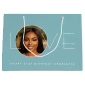 Happy Birthday Photo Love Typography Chic Blue Große Geschenktüte (Vorderseite)