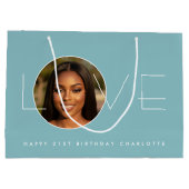 Happy Birthday Photo Love Typography Chic Blue Große Geschenktüte (Rückseite)