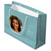 Happy Birthday Photo Love Typography Chic Blue Große Geschenktüte (Vorderseite Schrägansicht)