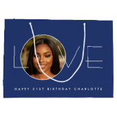 Happy Birthday Photo Love Typography Chic Navy Große Geschenktüte (Rückseite)
