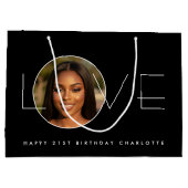 Happy Birthday Photo Love Typography Elegant Black Große Geschenktüte (Rückseite)