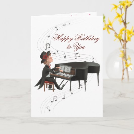 Happy Birthday Piano Man Singt zu seiner Ehefrau Karte (Gelbe Blume)
