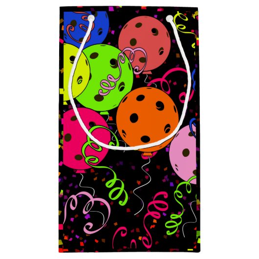 Happy Birthday Pickleball Balloons Confetti Black Kleine Geschenktüte (Rückseite)