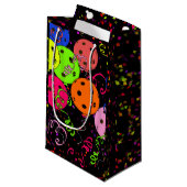 Happy Birthday Pickleball Balloons Confetti Black Kleine Geschenktüte (Vorderseite Schrägansicht)