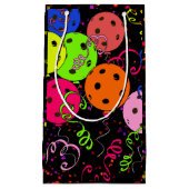 Happy Birthday Pickleball Balloons Confetti Black Kleine Geschenktüte (Vorderseite)