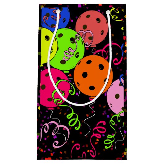 Happy Birthday Pickleball Balloons Confetti Black Kleine Geschenktüte (Vorderseite)