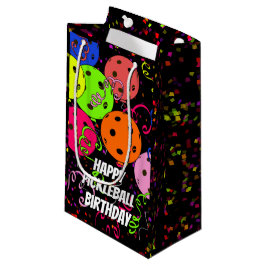 Happy Birthday Pickleball Balloons Confetti Black Kleine Geschenktüte