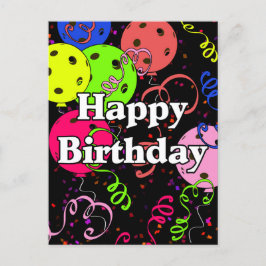 Happy Birthday Pickleball Balloons Confetti Black Postkarte