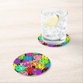 Happy Birthday Pickleball Balloons Confetti Black Runder Pappuntersetzer (Vor Ort)