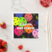 Happy Birthday Pickleball Balloons Confetti Black Serviette (Beispiel)